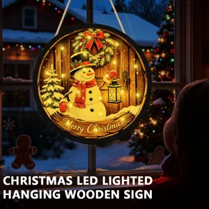 Christmas LED lighted hanging wooden sign festive holiday window hanging decor holiday ornament