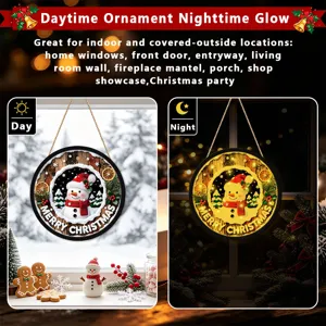 Christmas LED lighted hanging ornament plaque holiday home window decor glow in the dark