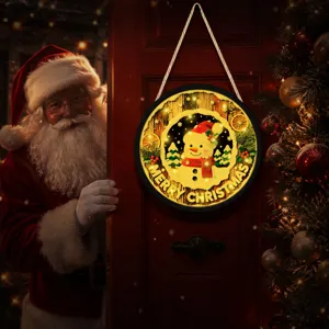 Christmas LED hanging sign light festive glowing wooden plaque door decor ornament holiday gift
