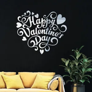 Valentijnsdag acryl spiegel muursticker, hartvormige engelse letters wanddecoratie voor thuis.