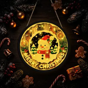 Christmas glowing LED hanging sign with cute snowman design for holiday home decor.
