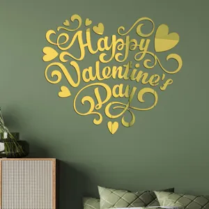 Gouden spiegel acryl muursticker, Happy Valentijnsdag hart DIY huisdecoratie.