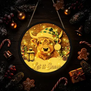 Christmas LED Glowing Hanging Sign Highland Cow Window Decor Festive Holiday Party Ornament
