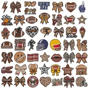 Cartoon Football Leopard Embroidery Patches Cute Bow Heart Star Iron On Applique Clothing Decor DIY Badge