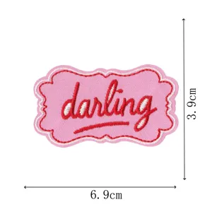Pink darling embroidered patch cute decorative badge applique for clothing DIY apparel
