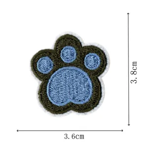 Blue bear paw embroidery patch cute animal footprint DIY clothing accessories sticker for hats shoes