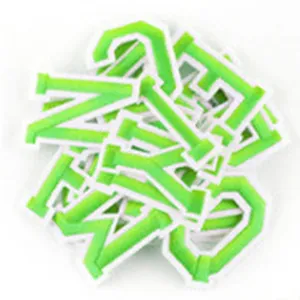 Green embroidered alphabet letter patches for clothing repair, DIY apparel and school uniforms.