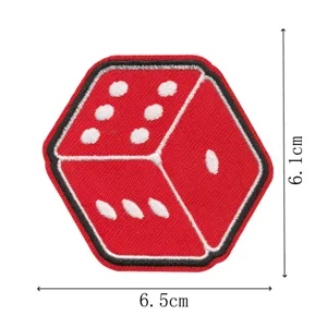 Red dice embroidered patch for clothing, stylish DIY decorative fabric badge applique.