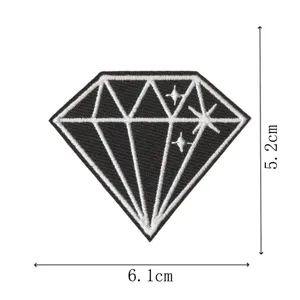 Black and white diamond embroidery patch, stylish clothes applique, size 6.1x5.2cm for DIY decor.