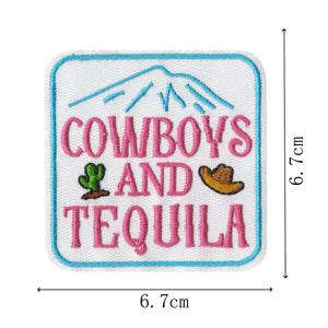 Patch brodé motif western cowboy tequila écusson thermocollant pour vêtements et sacs.