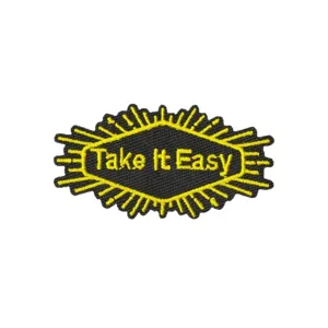 Embroidered lightning diamond patch badge, Take It Easy slogan clothing applique for jackets jeans.