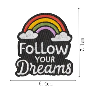 Regenbogen Aufnäher Follow Your Dreams Stickerei Bügelbild Applikation DIY Dekoration