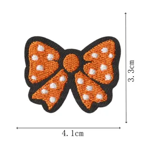 Oranger gepunkteter Schleifen Stickerei Aufnäher DIY Kleidung Jacke Abzeichen 4.1x3.3cm