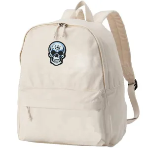 Sac à dos en toile avec patch crâne punk, cartable décontracté, sac de jour rétro pour hommes et femmes.