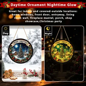 Christmas glowing hanging sign detail showing day and night LED lighting effects and decor options.