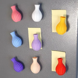 3D printed magnetic vase fridge sticker, creative flower pot home decor, colorful fridge magnet.