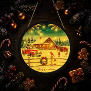 Christmas glowing hanging sign LED light holiday window decoration rustic home decor