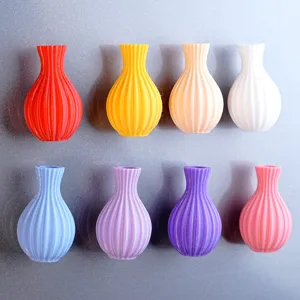 Colorful 3D printed mini vase fridge magnets, creative magnetic flower pots details.