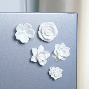 White 3D floral refrigerator magnets set of five cute flower magnetic stickers for kitchen