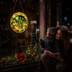 Christmas LED hanging sign light up glowing winter village window wall decor festival