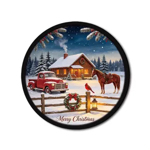 Christmas LED hanging sign round holiday plaque decoration for window home wall decor
