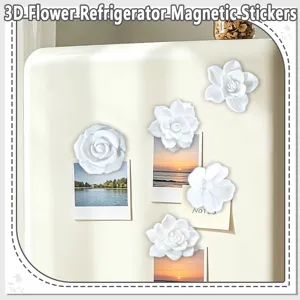3D white flower refrigerator magnetic stickers, lovely floral fridge magnets for home decor.