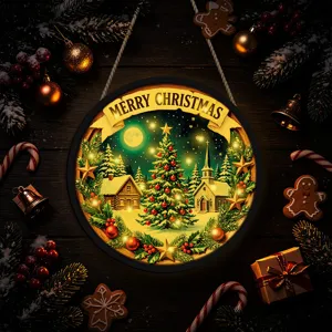 Christmas lighted wooden hanging sign decorative led holiday home ornament festival decor