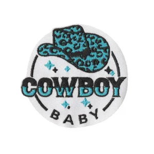 Écusson brodé chapeau de cowboy léopard bleu pour vêtements, accessoire de mode bébé cowboy.