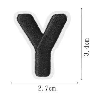 Black embroidered letter Y patch detail shot showing precise size dimensions for DIY use.