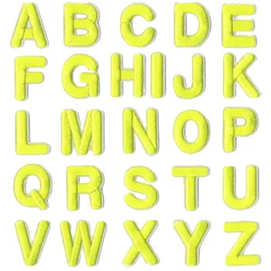 Neon yellow alphabet embroidery patches A-Z set, perfect for clothing DIY repair and decoration.