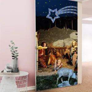 Sticker de porte scène de nativité de noël 3d étanche papier peint amovible salon chambre