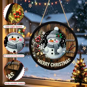 Christmas wooden hanging sign with LED lights snowman winter holiday home door wall decor
