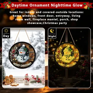 Christmas LED Glowing Hanging Sign Snowman Holiday Window Wall Party Decoration Decor