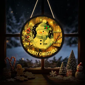 Christmas LED Lighted Hanging Sign Wooden Snowman Window Decor Festival Party Ornament