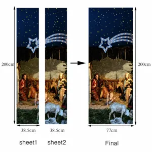 Détail des dimensions de l'autocollant de porte de Noël, feuille unique 38.5x200cm, final 77x200cm.