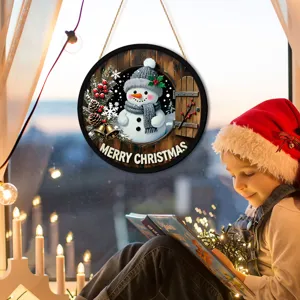 Christmas LED hanging sign with cute snowman design, perfect holiday window decor ornament.