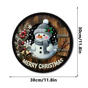 Christmas snowman hanging sign round wooden wall decor festive window ornament 30cm size