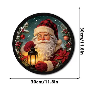 Christmas Santa Claus LED hanging sign circular decorative pendant with lantern 30cm festive decor