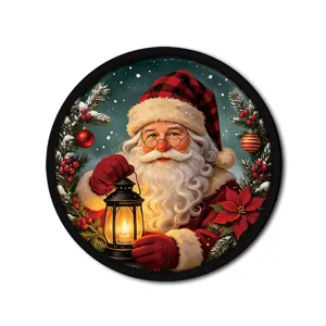 Christmas Santa Claus LED glowing hanging sign round festive holiday decoration home wall decor