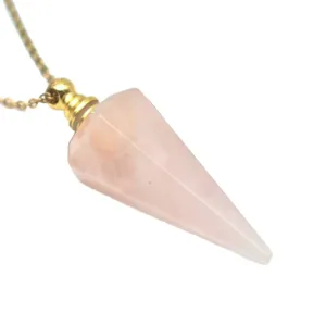 Natuurlijke Rozenkwarts Kristal Perfume Fles Hanger Halsketting Essentiële Olie