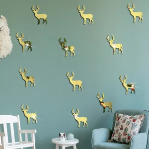 Weihnachts DIY Spiegel Acryl Wandaufkleber, goldene Hirsche Wanddeko für Kinderzimmer.