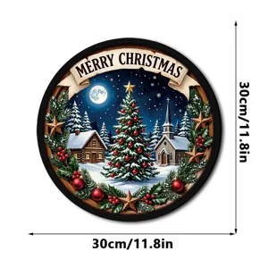 Christmas LED hanging sign round wooden plaque holiday window wall home decoration 30cm