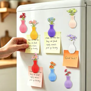 3D magnetic vase fridge sticker creative flower pot cute refrigerator magnet home decor
