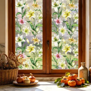 Película decorativa de vidrio para ventana con diseño de lirio, adhesivo estático para el hogar.