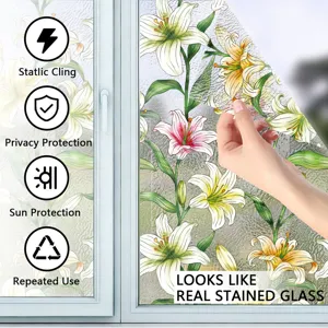 Película decorativa para ventanas con diseño de lirios para privacidad y decoración.