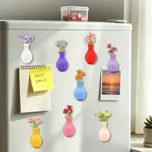 3D magnetic flower vase fridge magnet, colorful creative floral decor for refrigerator