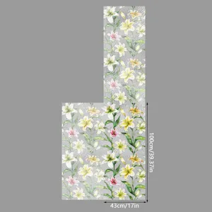 Película para ventana electrostática decorativa con flores de lirio coloridas y diseño, 100x43cm.