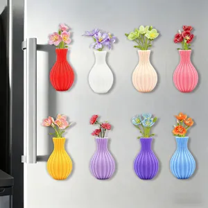 3D magnetic vase refrigerator sticker, creative colorful flower pot for kitchen home decor