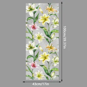 Vista detallada de película para vidrio de ventana con flores de lirio y textura.