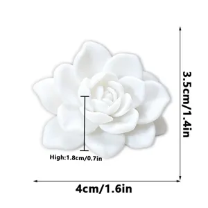 White 3D flower fridge magnet detail view showing exact dimensions and resin material.